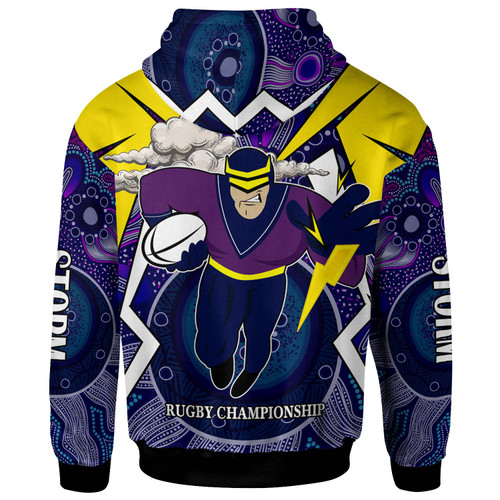 Melbourne Storm Hoodie - Custom Championship Melbourne Storm Mascot with Aboriginal Inspired Pattern Player And Number Hoodie Melbourne Storm Hoodie - Custom Championship Melbourne Storm Mascot with Aboriginal Inspired Pattern Player And Number Hoodie