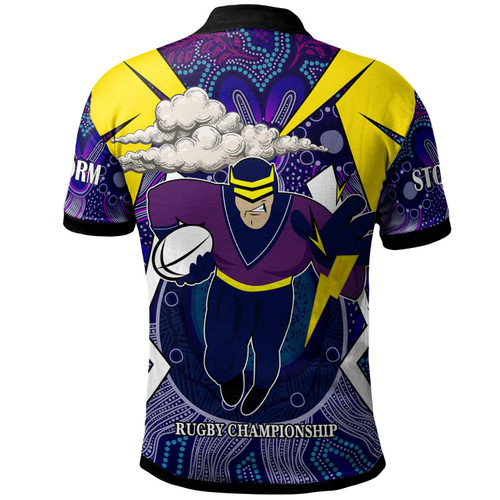 Melbourne Storm Polo Shirt - Custom Championship Melbourne Storm Mascot with Aboriginal Inspired Pattern Player And Number Polo Shirt Melbourne Storm Polo Shirt - Custom Championship Melbourne Storm Mascot with Aboriginal Inspired Pattern Player And Number Polo Shirt