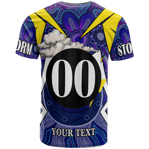 Melbourne Storm T-shirt - Custom Championship Melbourne Storm Mascot with Aboriginal Inspired Pattern Player And Number T-shirt Melbourne Storm T-shirt - Custom Championship Melbourne Storm Mascot with Aboriginal Inspired Pattern Player And Number T-shirt