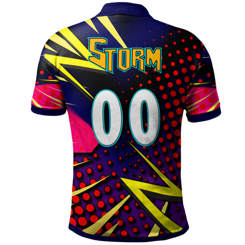 Melbourne Storm Polo Shirt - Custom Melbourne Storm And Thunder Grand Final Style Of Dot Background Personalised Player And Number Polo Shirt Melbourne Storm Polo Shirt - Custom Melbourne Storm And Thunder Grand Final Style Of Dot Background Personalised Player And Number Polo Shirt