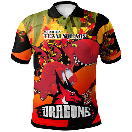 NRLW St.George Polo Shirt - Custom Cute Dragons with Aboriginal Inspired Dot Painting Style Player And Number Woman Polo Shirt