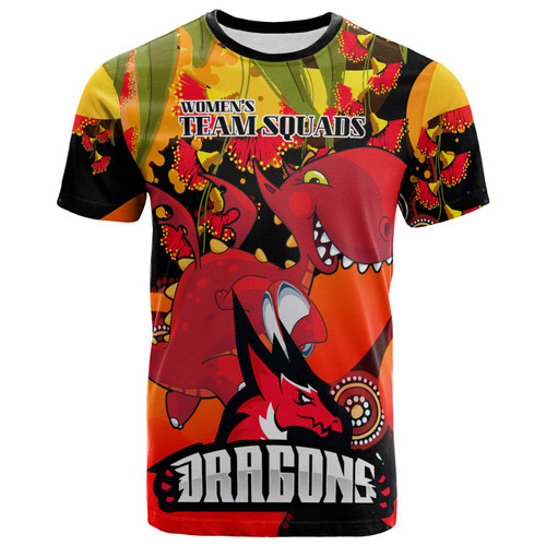 NRLW St.George T-shirt - Custom Cute Dragons with Aboriginal Inspired Dot Painting Style Player And Number Woman T-shirt
