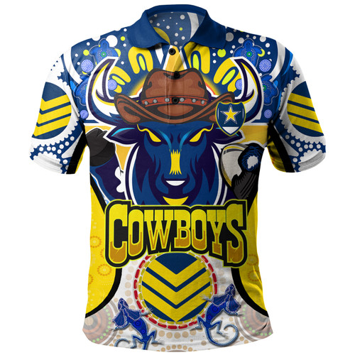 Australia North Queensland Custom Indigenous Polo Shirt - North Queensland Cows With Aboriginal Culture Polo Shirt
