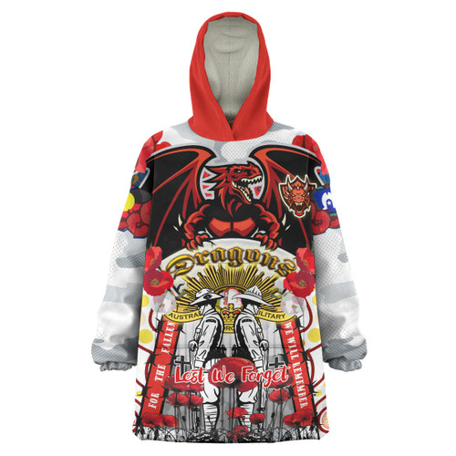 Illawarra and St George Anzac Watercolour Snug Hoodie - Custom Remembrance Illawarra and St George With Poppy Flower Oodie Blanket