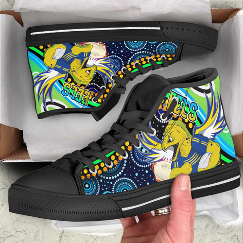 Parramatta Eels High Top Shoes - Parramatta Eels with Aboriginal Inspired Pattern Indigenous Parramatta Eels High Top Shoes - Parramatta Eels with Aboriginal Inspired Pattern Indigenous