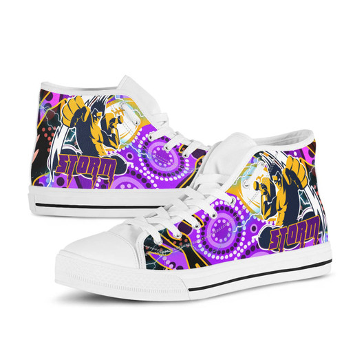 Melbourne Storm High Top Shoes - Melbourne Storm Thunder Indigenous with Torres Strait Islander Aboriginal Inspired Culture Melbourne Storm High Top Shoes - Melbourne Storm Thunder Indigenous with Torres Strait Islander Aboriginal Inspired Culture