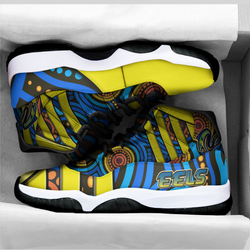 Parramatta Eels High Top Basketball Shoes J 11 - Electric Eel With Aboriginal Inspired Patterns Sneakers J 11