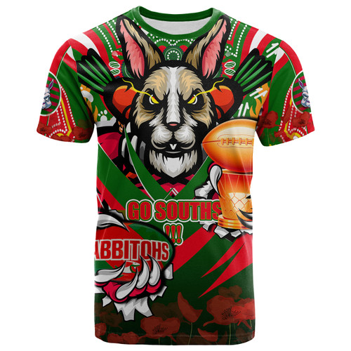 Souths Premierships T-shirt - Custom Go Souths With Poppies Flower And Culture T-shirt