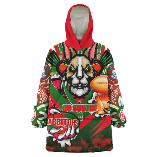 Souths Premierships Snug Hoodie - Custom Go Souths With Poppies Flower And Culture Oodie Blanket