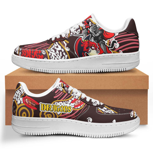 St. George Illawarra Dragons Low Top Sneakers F1 - Dragon with Ball and Knight Contemporary Style of Aboriginal Inspired Sneakers