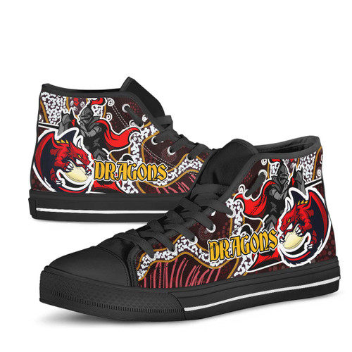 St. George Illawarra Dragons High Top Shoes - Dragon with Ball and Knight Contemporary Style of Aboriginal Inspired St. George Illawarra Dragons High Top Shoes - Dragon with Ball and Knight Contemporary Style of Aboriginal Inspired