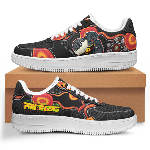 Panthers Rugby Low Top Sneakers F1 - Panthers Aboriginal with Rugby Ball Indigenous Style of Dot Painting Traditional Sneakers
