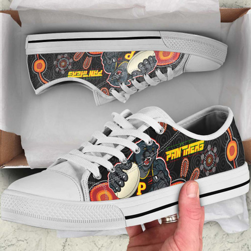 Penrith Panthers Low Top Shoes - Penrith Panthers Aboriginal Inspired with Ball Indigenous Style of Dot Painting Traditional