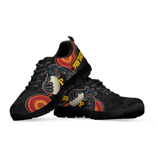 Penrith Panthers Sneakers - Penrith Panthers Aboriginal Inspired with Ball Indigenous Style of Dot Painting Traditional Sneakers Penrith Panthers Sneakers - Penrith Panthers Aboriginal Inspired with Ball Indigenous Style of Dot Painting Traditional Sneakers