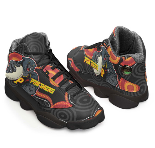 Penrith Panthers High Top Basketball Shoes J 13 - Penrith Panthers Aboriginal Inspired with Ball Indigenous Style of Dot Painting Traditional Sneakers