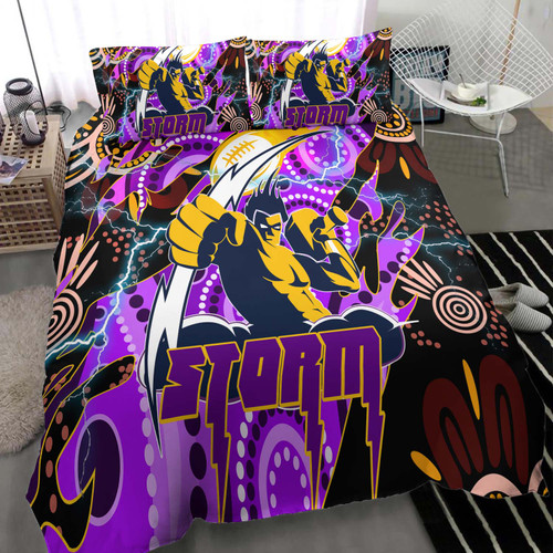 Melbourne Storm Bedding Set - Melbourne Storm Team with Aboriginal Inspired Dot Painting and Indigenous Pattern Bedding Set Melbourne Storm Bedding Set - Melbourne Storm Team with Aboriginal Inspired Dot Painting and Indigenous Pattern Bedding Set