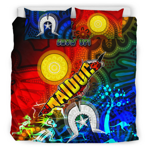 Australia Naidoc Week Bedding Set - Naidoc Aboriginal Inspired Dot Art Painting With Hunting "Get up, Stand up, Show up," Bedding Set Australia Naidoc Week Bedding Set - Naidoc Aboriginal Inspired Dot Art Painting With Hunting "Get up, Stand up, Show up," Bedding Set