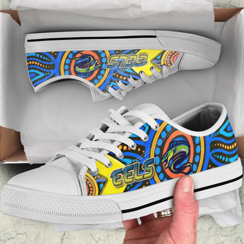 Parramatta Eels Low Top Shoes- Electric Eel With Aboriginal Inspired Patterns Parramatta Eels Low Top Shoes- Electric Eel With Aboriginal Inspired Patterns