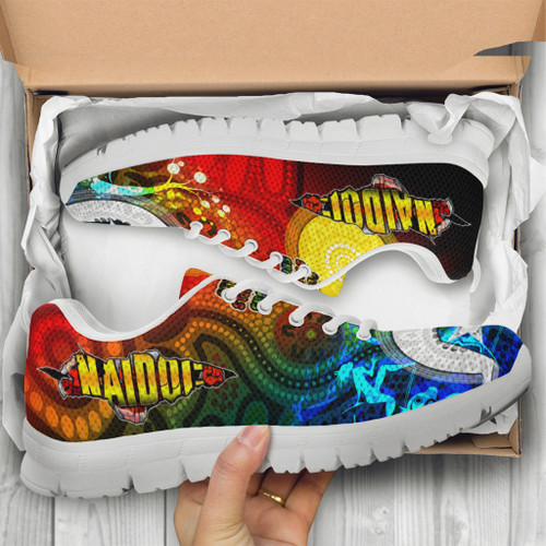 Australia Naidoc Week Sneakers - Naidoc Aboriginal Inspired Dot Art Painting With Hunting "Get up, Stand up, Show up," Sneakers Australia Naidoc Week Sneakers - Naidoc Aboriginal Inspired Dot Art Painting With Hunting "Get up, Stand up, Show up," Sneakers