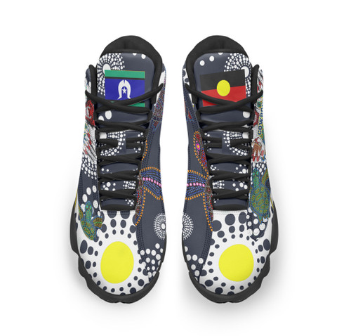 North Queensland High Top Basketball Shoes J 13 - Custom Indigenous Queensland Super Cows With Sea Turtle Scratch Style Sneakers J 13 North Queensland High Top Basketball Shoes J 13 - Custom Indigenous Queensland Super Cows With Sea Turtle Scratch Style Sneakers J 13