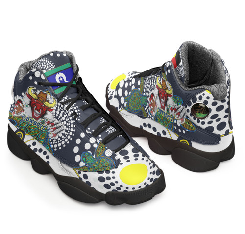 North Queensland High Top Basketball Shoes J 13 - Custom Indigenous Queensland Super Cows With Sea Turtle Scratch Style Sneakers J 13 North Queensland High Top Basketball Shoes J 13 - Custom Indigenous Queensland Super Cows With Sea Turtle Scratch Style Sneakers J 13
