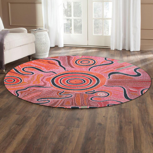 Australia Aboriginal Inspired Round Rug - Indigenous Footprint Landscape Round Rug Australia Aboriginal Inspired Round Rug - Indigenous Footprint Landscape Round Rug