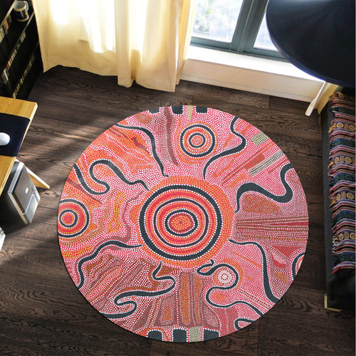 Australia Aboriginal Inspired Round Rug - Indigenous Footprint Landscape Round Rug Australia Aboriginal Inspired Round Rug - Indigenous Footprint Landscape Round Rug
