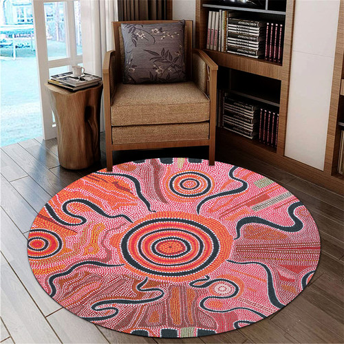 Australia Aboriginal Inspired Round Rug - Indigenous Footprint Landscape Round Rug Australia Aboriginal Inspired Round Rug - Indigenous Footprint Landscape Round Rug