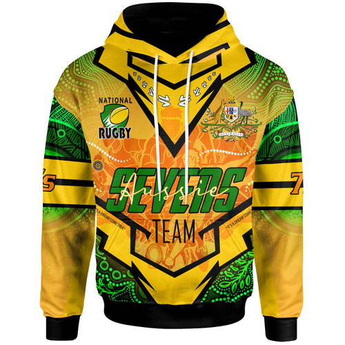 Australia National Rugby Sevens Team Hoodie - Custom Aussie 7s Team Coat Of Arms Rugby Championship Aboriginal Player And Number Hoodie