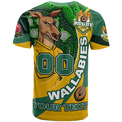 Wallabies Rugby T-shirt - Custom Kangaroo Rugby Ball Aboriginal Inspired Curve Style T-shirt Wallabies Rugby T-shirt - Custom Kangaroo Rugby Ball Aboriginal Inspired Curve Style T-shirt