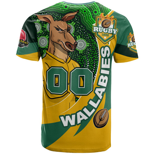 Wallabies Rugby T-shirt - Custom Kangaroo Rugby Ball Aboriginal Inspired Curve Style T-shirt Wallabies Rugby T-shirt - Custom Kangaroo Rugby Ball Aboriginal Inspired Curve Style T-shirt