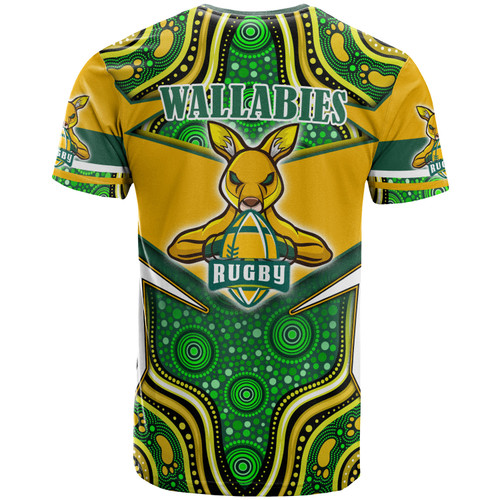 Wallabies Rugby T-shirt - Custom Super Kangaroo Rugby Ball Mascot Aboriginal Inspired Style T-shirt Wallabies Rugby T-shirt - Custom Super Kangaroo Rugby Ball Mascot Aboriginal Inspired Style T-shirt