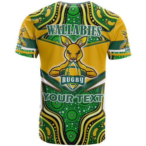 Wallabies Rugby T-shirt - Custom Super Kangaroo Rugby Ball Mascot Aboriginal Inspired Style T-shirt Wallabies Rugby T-shirt - Custom Super Kangaroo Rugby Ball Mascot Aboriginal Inspired Style T-shirt