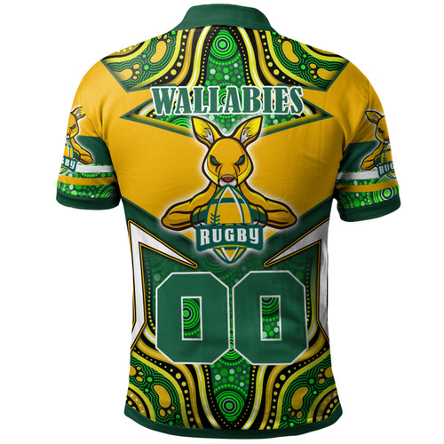 Wallabies Rugby Polo Shirt - Custom Super Kangaroo Rugby Ball Mascot Aboriginal Inspired Style Polo Shirt Wallabies Rugby Polo Shirt - Custom Super Kangaroo Rugby Ball Mascot Aboriginal Inspired Style Polo Shirt