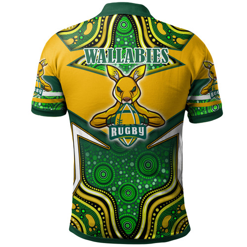 Wallabies Rugby Polo Shirt - Custom Super Kangaroo Rugby Ball Mascot Aboriginal Inspired Style Polo Shirt Wallabies Rugby Polo Shirt - Custom Super Kangaroo Rugby Ball Mascot Aboriginal Inspired Style Polo Shirt