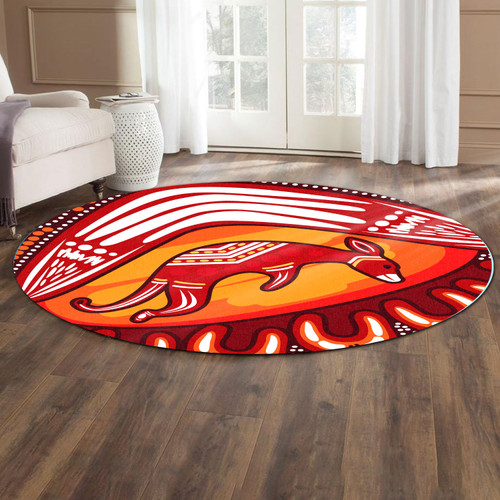 Australia Aboriginal Round Rug - Aboriginal Art Painting Boomerang and Kangaroo Round Rug Australia Aboriginal Round Rug - Aboriginal Art Painting Boomerang and Kangaroo Round Rug