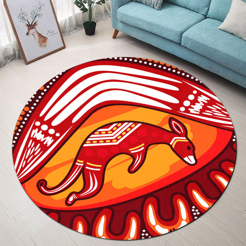 Australia Aboriginal Round Rug - Aboriginal Art Painting Boomerang and Kangaroo Round Rug Australia Aboriginal Round Rug - Aboriginal Art Painting Boomerang and Kangaroo Round Rug