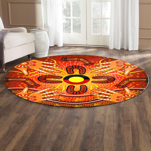 Australia Aboriginal Round Rug - Aboriginal Dot Art Hands Painting Round Rug Australia Aboriginal Round Rug - Aboriginal Dot Art Hands Painting Round Rug