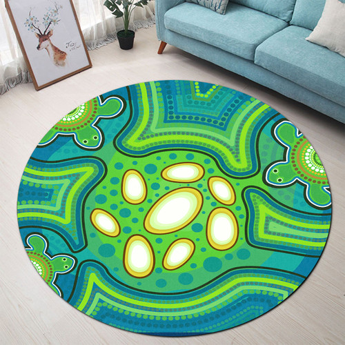 Australia Aboriginal Round Rug - Aboriginal Dot Art Painting With Turtle Round Rug Australia Aboriginal Round Rug - Aboriginal Dot Art Painting With Turtle Round Rug