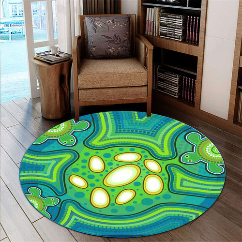 Australia Aboriginal Round Rug - Aboriginal Dot Art Painting With Turtle Round Rug Australia Aboriginal Round Rug - Aboriginal Dot Art Painting With Turtle Round Rug