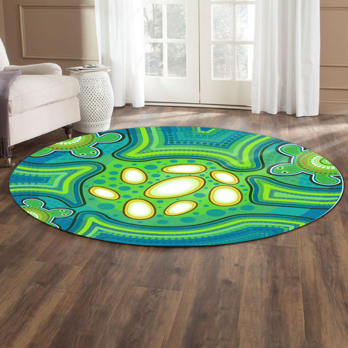 Australia Aboriginal Round Rug - Aboriginal Dot Art Painting With Turtle Round Rug Australia Aboriginal Round Rug - Aboriginal Dot Art Painting With Turtle Round Rug