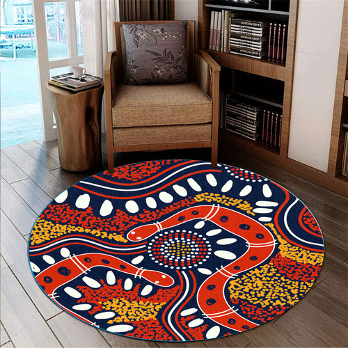 Australia Aboriginal Round Rug - Aboriginal Dot Art Painting Snakes Artwork Round Rug Australia Aboriginal Round Rug - Aboriginal Dot Art Painting Snakes Artwork Round Rug