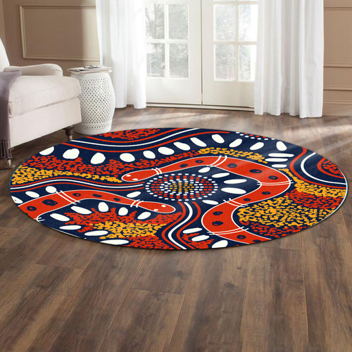 Australia Aboriginal Round Rug - Aboriginal Dot Art Painting Snakes Artwork Round Rug Australia Aboriginal Round Rug - Aboriginal Dot Art Painting Snakes Artwork Round Rug