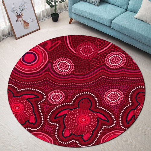 Australia Aboriginal Round Rug - Aboriginal Dot Art Painting With Dreamtime Turtles Round Rug Australia Aboriginal Round Rug - Aboriginal Dot Art Painting With Dreamtime Turtles Round Rug