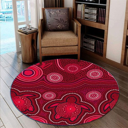Australia Aboriginal Round Rug - Aboriginal Dot Art Painting With Dreamtime Turtles Round Rug Australia Aboriginal Round Rug - Aboriginal Dot Art Painting With Dreamtime Turtles Round Rug