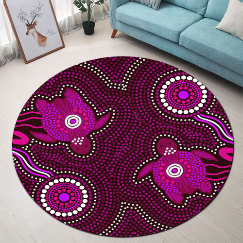 Australia Aboriginal Round Rug - Aboriginal Dot Art Painting Aussie Turtles Round Rug Australia Aboriginal Round Rug - Aboriginal Dot Art Painting Aussie Turtles Round Rug