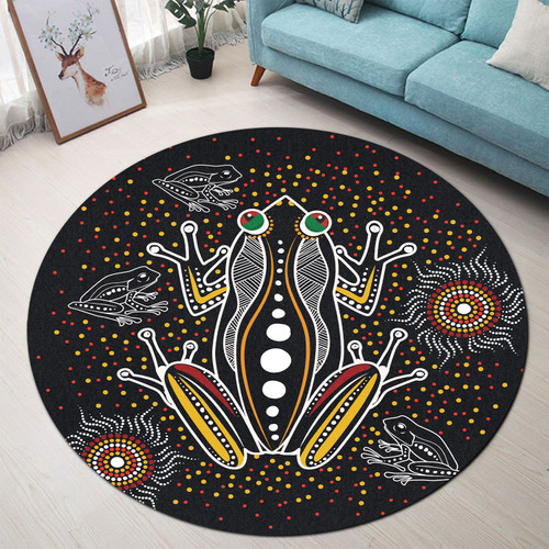 Australia Aboriginal Round Rug - Aboriginal Dot Art Painting Style Of Frog Art Black Round Rug