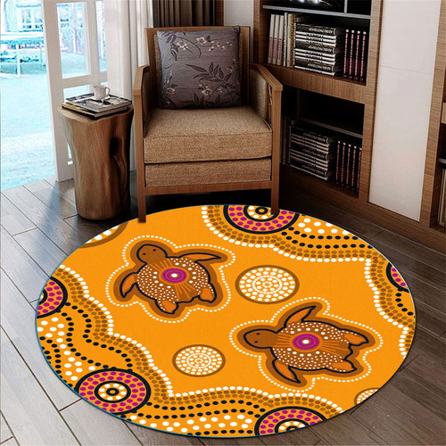 Australia Aboriginal Round Rug - Aboriginal Turtle Dot Art Round Rug Australia Aboriginal Round Rug - Aboriginal Turtle Dot Art Round Rug
