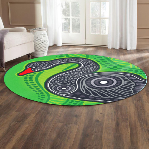 Australia Aboriginal Round Rug - Aboriginal Dot Art Painting Black Swan Design Round Rug Australia Aboriginal Round Rug - Aboriginal Dot Art Painting Black Swan Design Round Rug