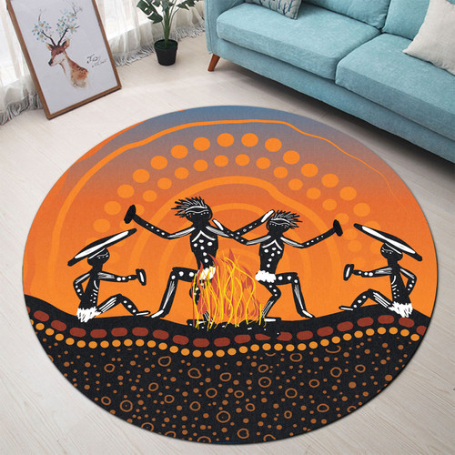 Australia Aboriginal Round Rug - People dancing around the campfire aboriginal art Round Rug Australia Aboriginal Round Rug - People dancing around the campfire aboriginal art Round Rug